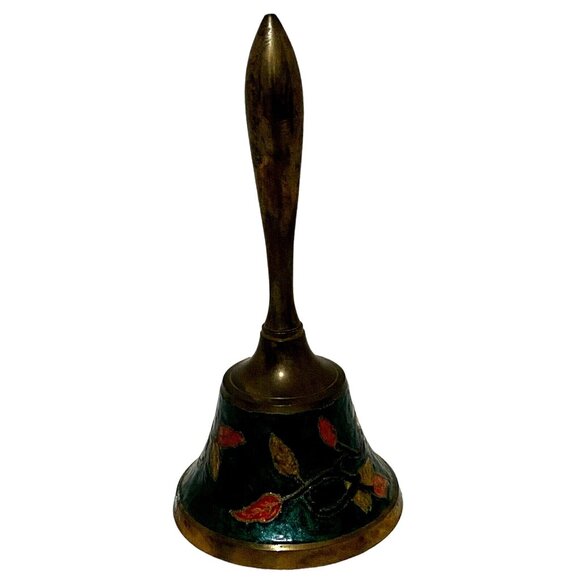 Vintage Penco Floral Painted Brass Bell Home Decor Flowers Made in India - Picture 3 of 8